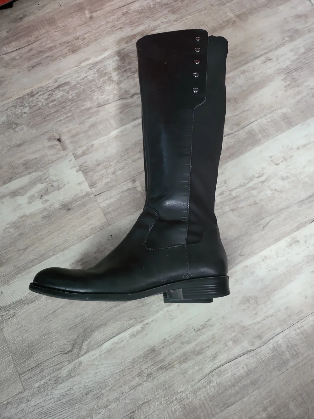 Tahari Black Over-the-Knee Button-Trim Riding Boots Women Size 8.5 Leather Upper